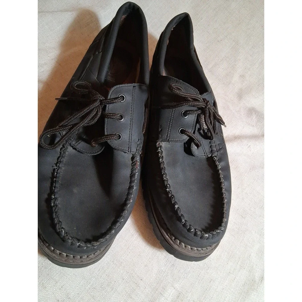 Rugged Outback Mens Black Boat Shoes‎ Loafers Wide Width Size 13W Lug Sole